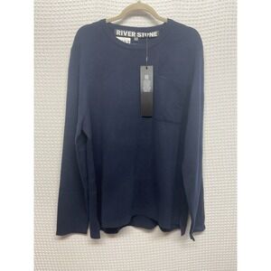 River Stone Sweater Mens XL  Long Sleeves Crewneck Navy Pullover Front Pocket